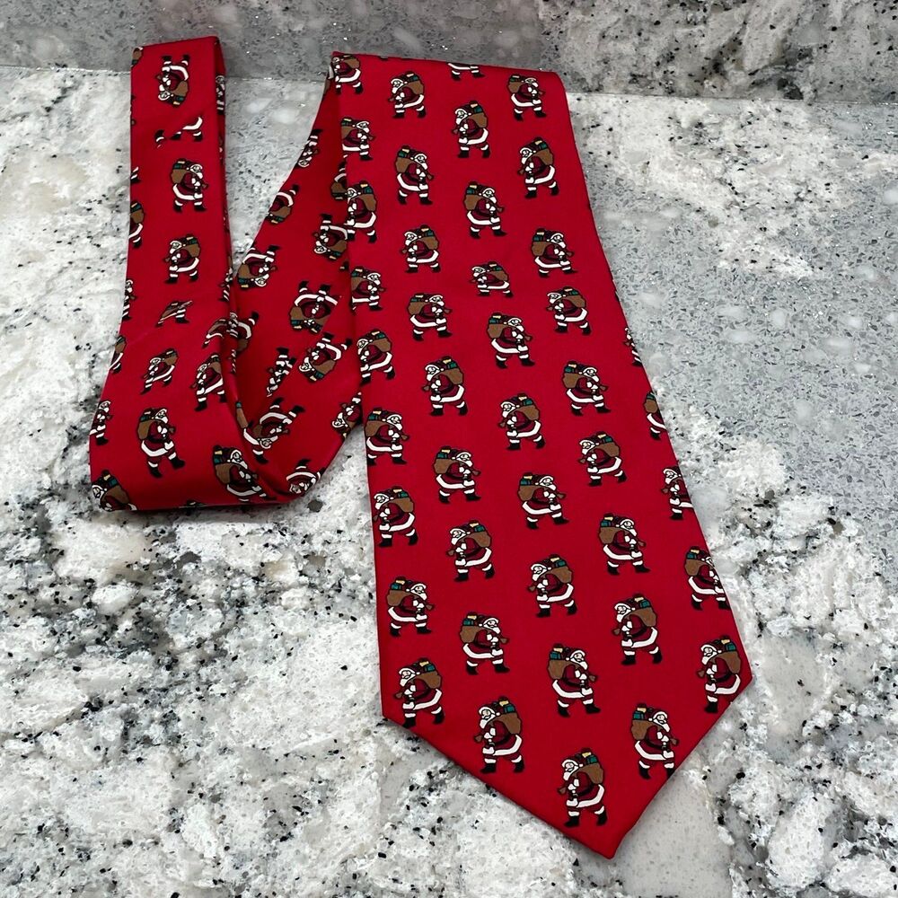Men's Red John Henry Santa Claus Holiday Christmas Tie Made in USA 100% Silk